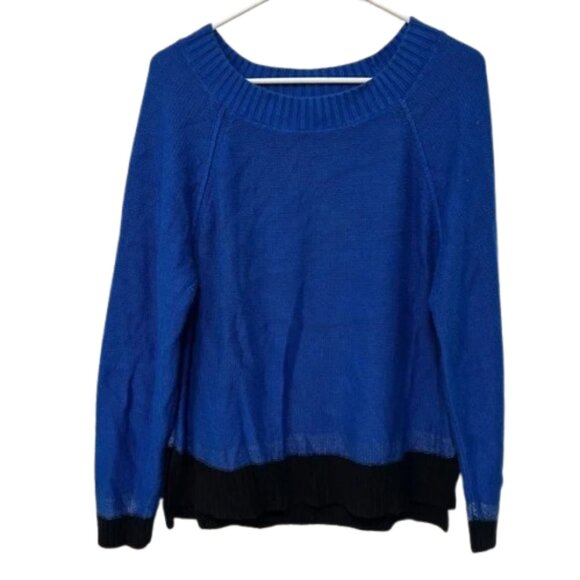 Ellen Tracy Women Sweater Blue Black Knit Scoop Neck Pullover LARGE - Picture 1 of 6